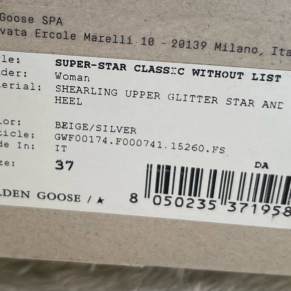 New Golden Goode Super-Star Beige Shearling Silver Glitter Star Sneakers Size 37 - Picture 10 of 12